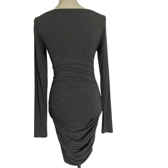 CLUB MONACO Ruched Body-Con Dress Scoop Neck Long sleeve Size XS X-Small Gray - Picture 5 of 10